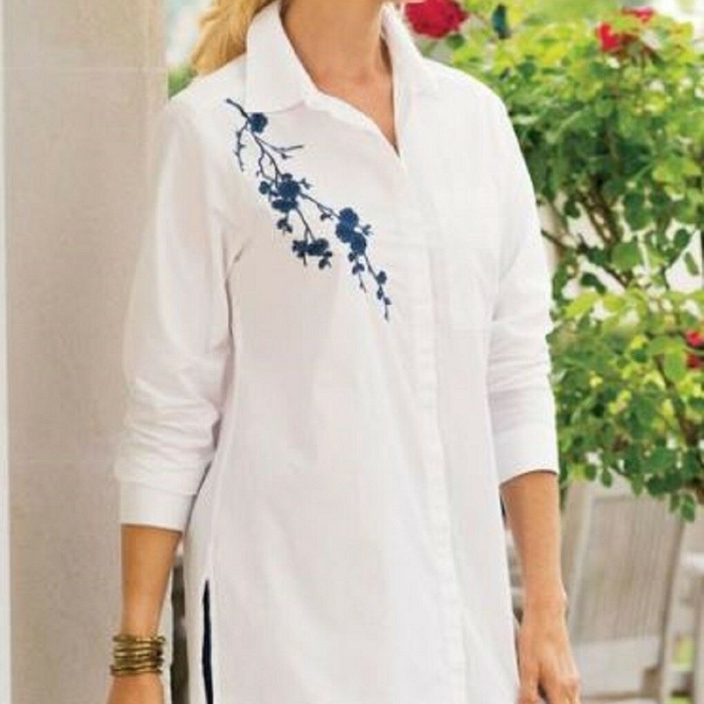 SOFT SURROUNDINGS Alexandria Shirt White Cotton Size M  (10-12)